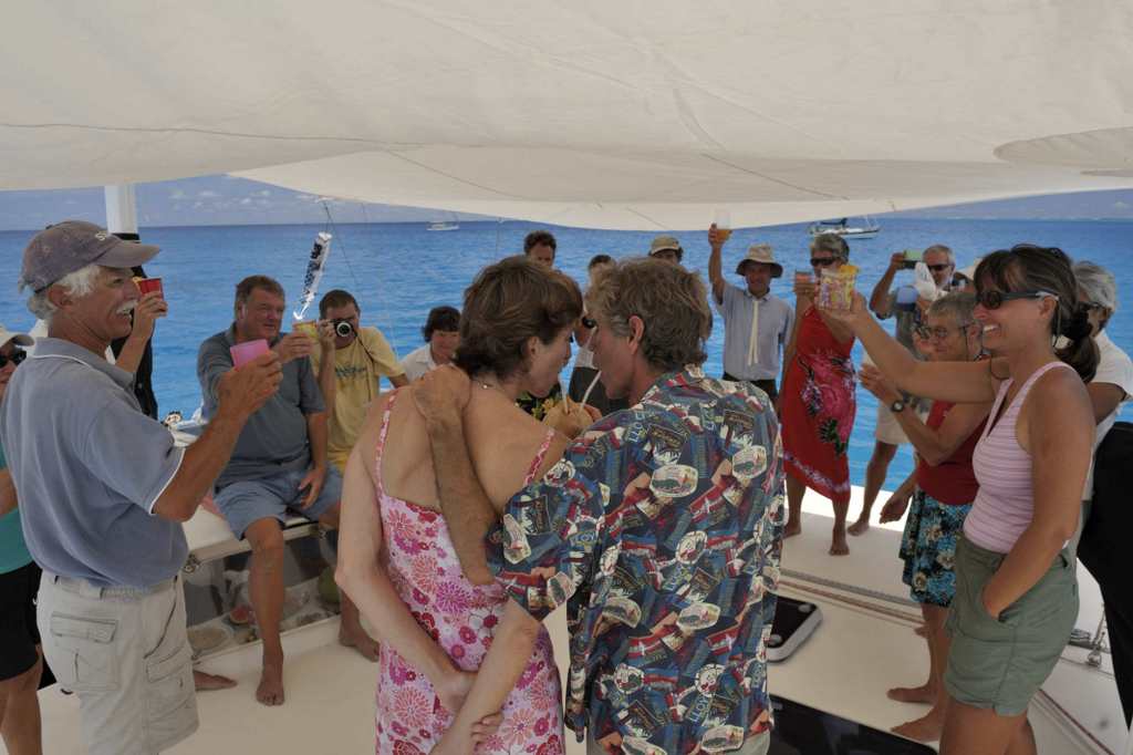 Bruce and Alene with all their cruising friends on board yacht Migration for their wedding